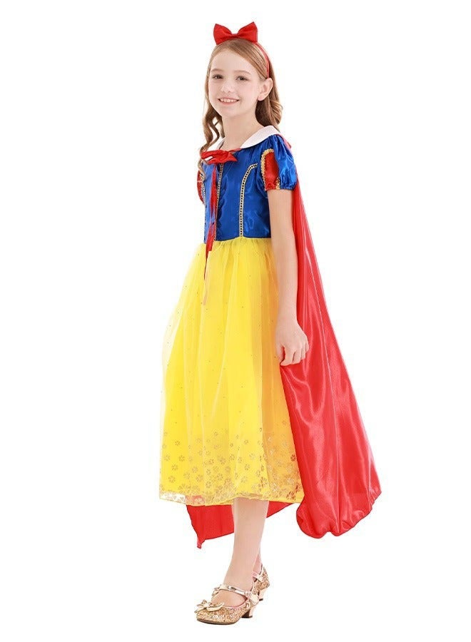 دوركو زي الأميرة الفاخر في الثلج الأبيض مع عباء أحمر ، فستان الأميرة المصمم بشكل رائع ، ملابس أنيقة لعب الأدوار والفعاليات الموضوعية للبنات ، اختيار هدايا مثالي ، الحجم: 140 سم - Image 3
