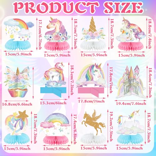 Pickmesh 12 Pcs Unicorn Birthday Party Decorations Unicorn Honeycomb Centerpieces 3D Pastel Double Sided Rainbow Cloud Cupcake Castle Table Decoration Table Topper for Princess Birthday Party Supplies - Image 5