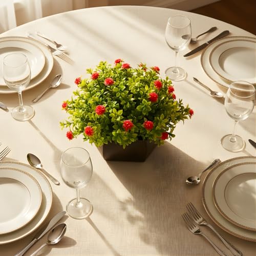 fancymart Artificial Flower Leaves in Wood Hexagon Pot - Red - 14cm Height - Home & Office Decor Elegant Potted Plant for Tabletop Enhancement - Image 3