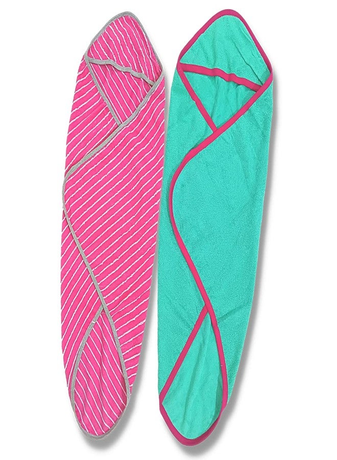 TuddyBuddy 100% Cotton Hooded Terry Towel for Babies/Super Soft Bath Towel for 0 Months - 2 Years Baby - Ideal for Newborn Babies - (Pack of 2 - Green & Pink Stripes) - Image 3