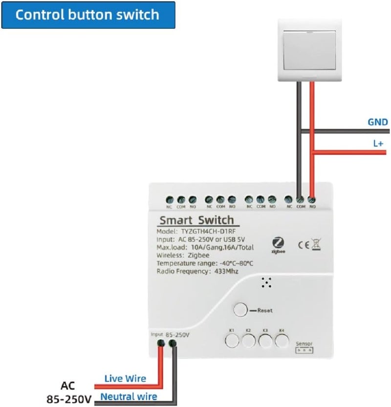 جهاز التحكم في درجة الحرارة Zigbee مزود بمسبار استشعار درجة الحرارة المقاوم للماء DS18B20، ومفتاح مرحل نظيف 4 قنوات 10 أمبير للتحكم عن بُعد عبر تطبيق Tuya (يتطلب محور Zigbee من Tuya) - Image 5