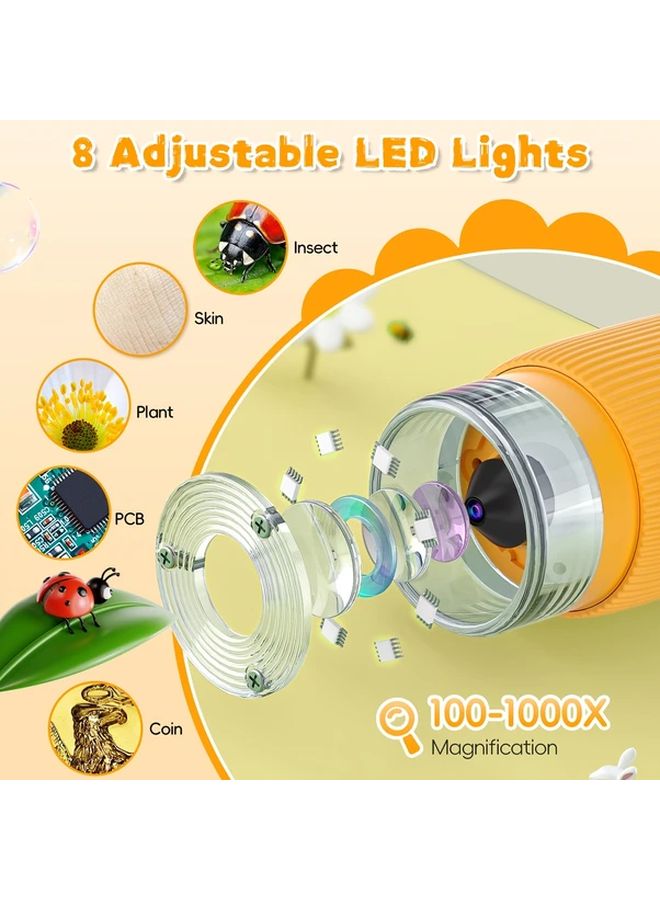 Orange Kids Digital Microscope Camera 1000X Zoom HD IPS Screen USB Rechargeable Educational Science Toy Gift - Image 4
