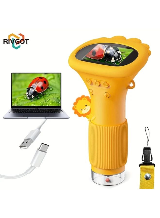 Orange Kids Digital Microscope Camera 1000X Zoom HD IPS Screen USB Rechargeable Educational Science Toy Gift - Image 1