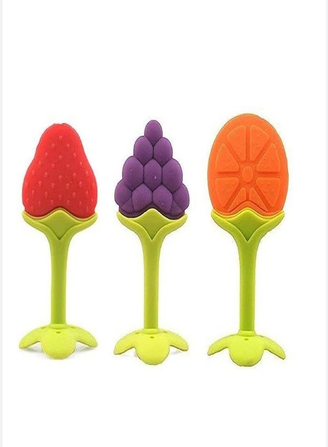 Miracle Moms Silicone Baby Teething Fruit Shape Toy for 0-12 Months | BPA-Free Soothing Teether | Soft & Safe Gum Relief Toy for Babies (Pack of - 3) - Image 1
