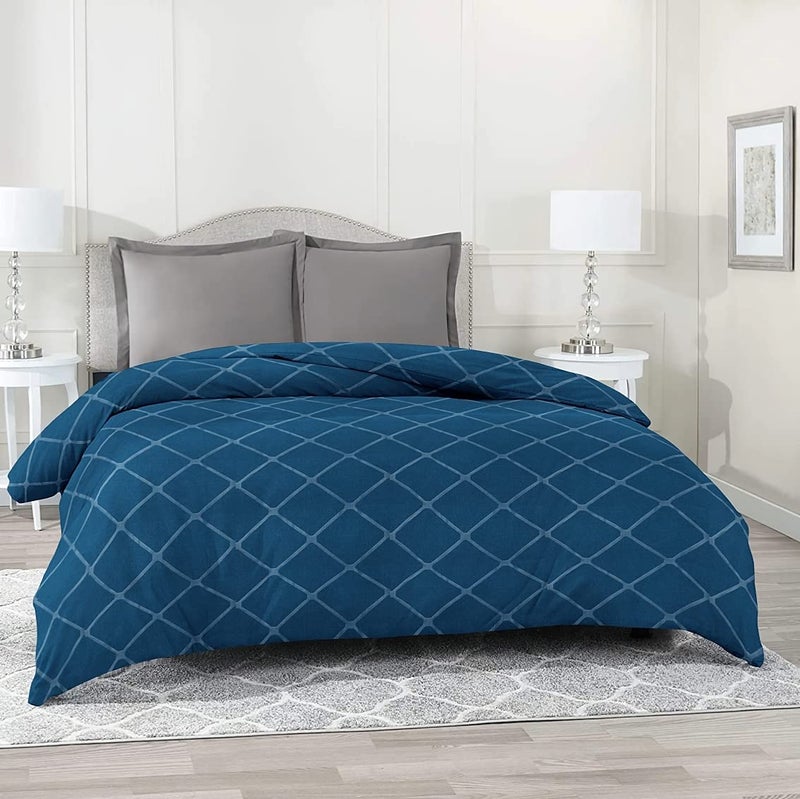 TURIYA 220 TC Glace Cotton Fabric1 Pc Double Bed Duvet Cover/ Rajai Cover Cum Dohar; 90x95 inches; Blue Diamonds - Image 1