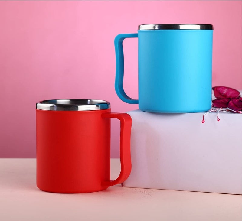 Faverito Coffee Mug Plastic Steel Cups for Coffee Tea Cocoa, Camping Mugs with Handle, Portable & Easy Clean (2) - Image 1
