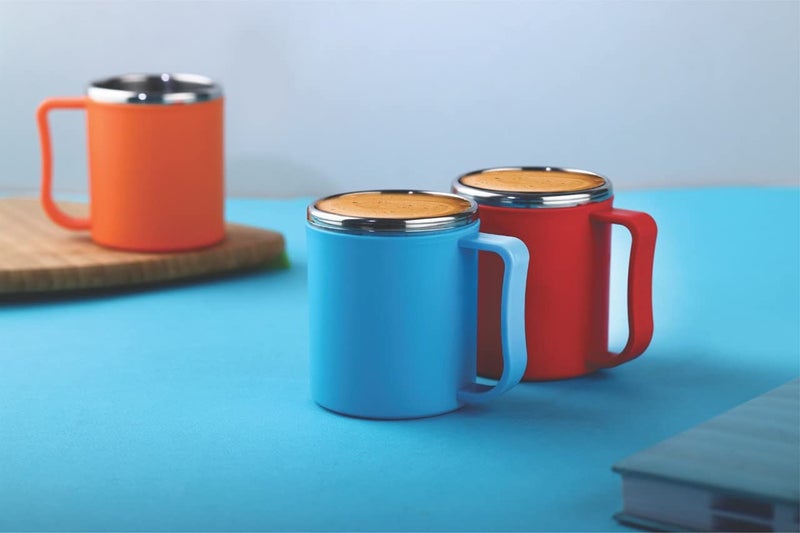 Faverito Coffee Mug Plastic Steel Cups for Coffee Tea Cocoa, Camping Mugs with Handle, Portable & Easy Clean (2) - Image 2