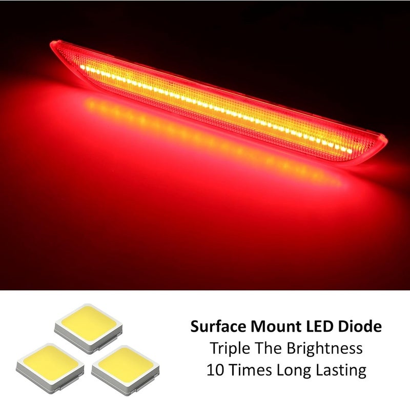 iJDMTOY Smoked Lens Red Full LED Rear Side Marker Light Kit Compatible with Ford 2015-up Mustang, Powered by 48-SMD LED, Replace OEM Back Sidemarker Lamps - Image 3