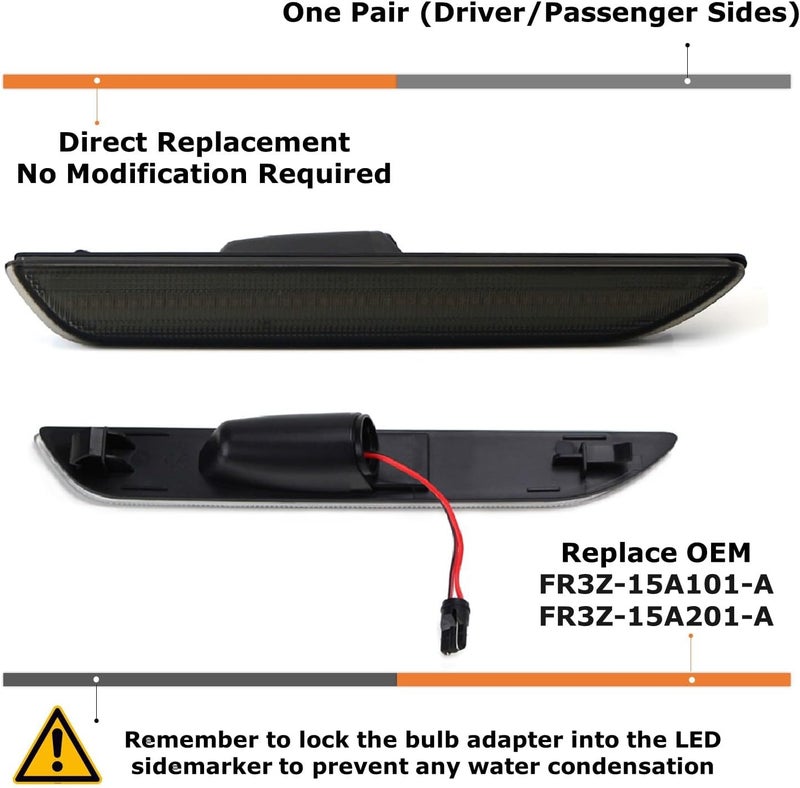 iJDMTOY Smoked Lens Red Full LED Rear Side Marker Light Kit Compatible with Ford 2015-up Mustang, Powered by 48-SMD LED, Replace OEM Back Sidemarker Lamps - Image 2