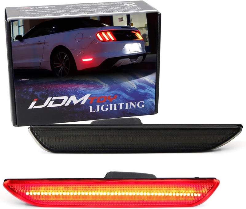iJDMTOY Smoked Lens Red Full LED Rear Side Marker Light Kit Compatible with Ford 2015-up Mustang, Powered by 48-SMD LED, Replace OEM Back Sidemarker Lamps - Image 1