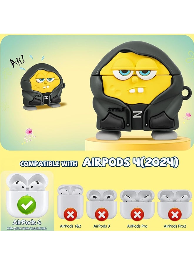 Wffo For AirPods 4 Headphone Case - Funny 3D Soft Silicone Case Case with Key Chain and Cleaner Kit for Female Girls Teen Characters Fun Fashion Design Case for Airpods 4 Headphone Case - Army Green/Yellow - Image 2