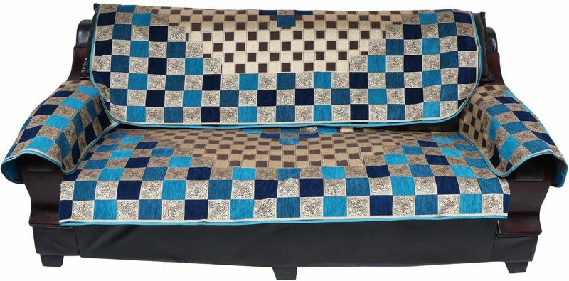Jayvaam SAWNA Homes Premium 5 Seater Printed Sofa Cover Set with Arm Covers, 3,1,1 Seater 16 Pieces Sofa Back Slip Panels, Protector for Single Seater,Navy Sky (Pack of 12) - Image 2