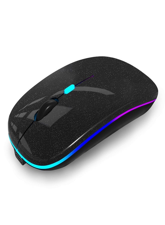 WREANU Wireless Bluetooth Mouse Rechargeable Laptop Mice with LED Lights Silent Slim Use(BT5.2 and 2.4G Portable USB Receiver)Dual Mode Computer Mouse for Laptop/iPad/Tablet/Apple/PC/Mac(Black Pearl) - Image 1