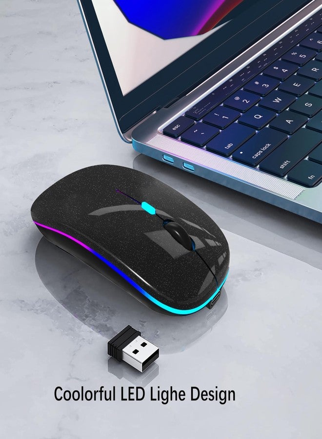 WREANU Wireless Bluetooth Mouse Rechargeable Laptop Mice with LED Lights Silent Slim Use(BT5.2 and 2.4G Portable USB Receiver)Dual Mode Computer Mouse for Laptop/iPad/Tablet/Apple/PC/Mac(Black Pearl) - Image 2