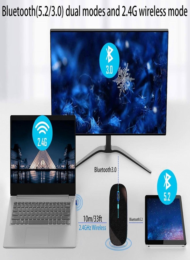 WREANU Wireless Bluetooth Mouse Rechargeable Laptop Mice with LED Lights Silent Slim Use(BT5.2 and 2.4G Portable USB Receiver)Dual Mode Computer Mouse for Laptop/iPad/Tablet/Apple/PC/Mac(Black Pearl) - Image 4