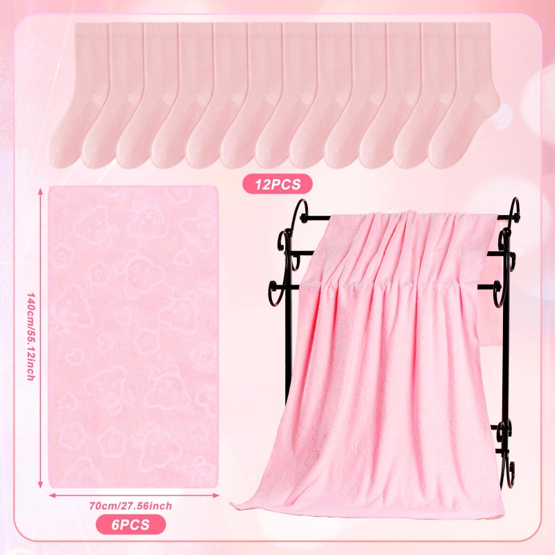 Draupnir 48pcs Spa Sleepover Party Supplies for Girls, 6 Pink Spa Headband 12 Wristband 6 Scrunchies 6 Cosmetic Bags 6 Combs 6 Face Wash Cloths 6 Socks for Slumber Favors Birthday Party - Image 3