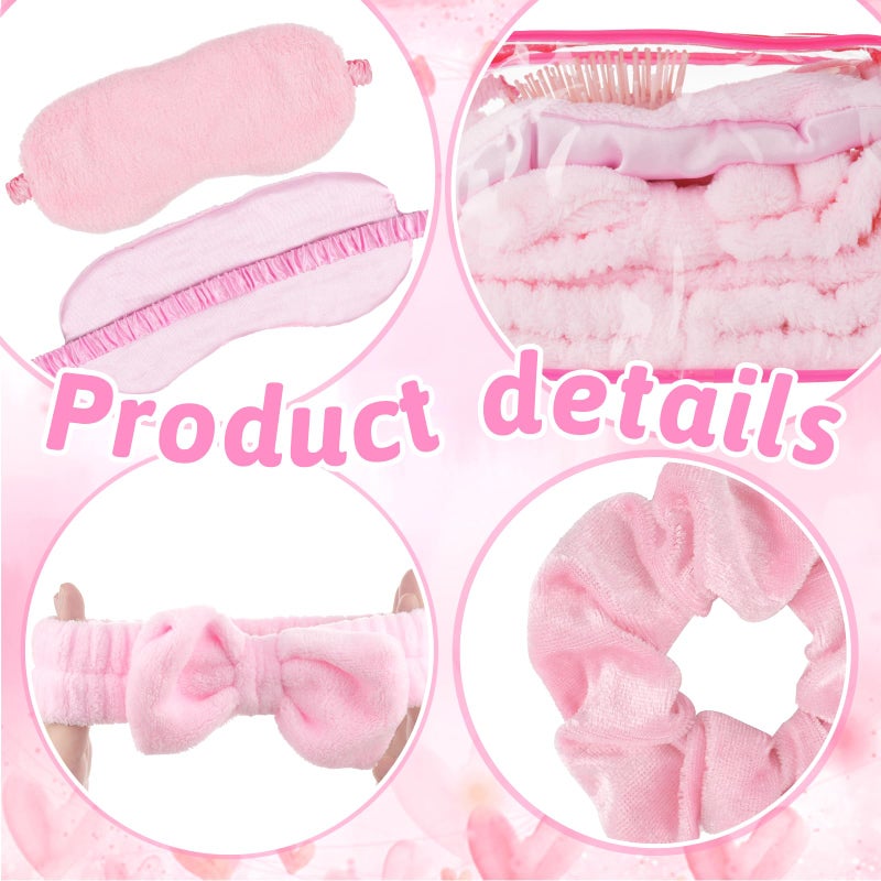 Draupnir 48pcs Spa Sleepover Party Supplies for Girls, 6 Pink Spa Headband 12 Wristband 6 Scrunchies 6 Cosmetic Bags 6 Combs 6 Face Wash Cloths 6 Socks for Slumber Favors Birthday Party - Image 4