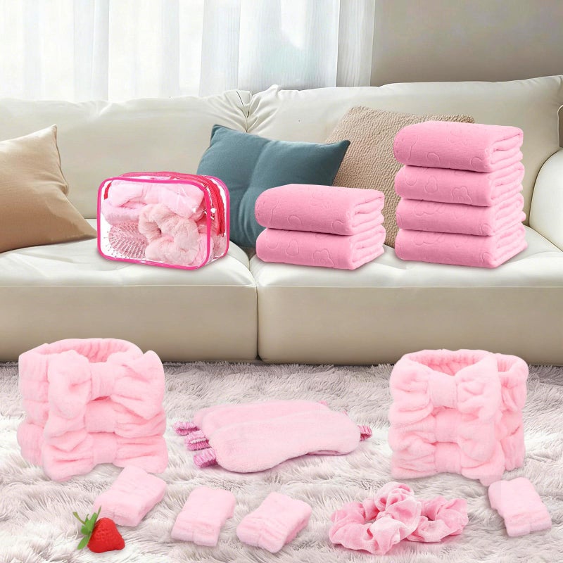 Draupnir 48pcs Spa Sleepover Party Supplies for Girls, 6 Pink Spa Headband 12 Wristband 6 Scrunchies 6 Cosmetic Bags 6 Combs 6 Face Wash Cloths 6 Socks for Slumber Favors Birthday Party - Image 5