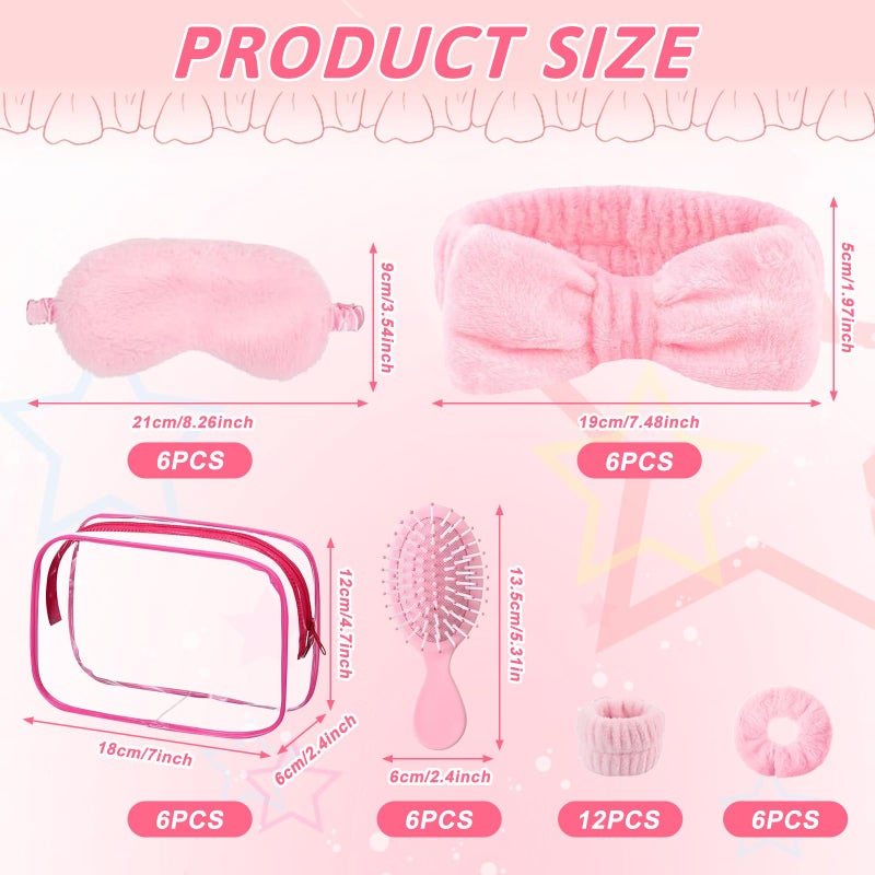Draupnir 48pcs Spa Sleepover Party Supplies for Girls, 6 Pink Spa Headband 12 Wristband 6 Scrunchies 6 Cosmetic Bags 6 Combs 6 Face Wash Cloths 6 Socks for Slumber Favors Birthday Party - Image 2