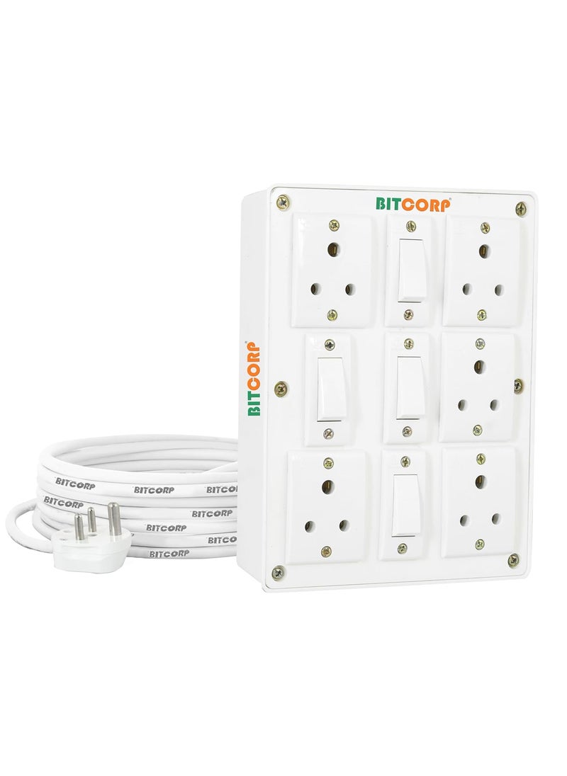 BITCORP Bitcorp Extension Box 6A 10A 13A 5 Socket 4 Switch 2000W Surge Protection High Load Capity with 1 Meter Long Wire Cord for ChargerRefrigeratorWashing MachineMicrowaveComputerPc  - Image 1