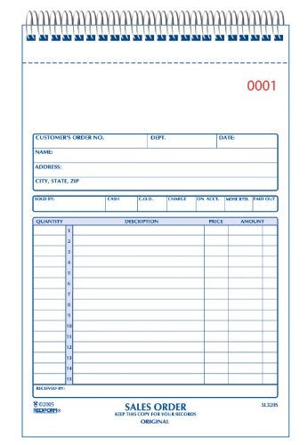 Rediform Sales Order Book, Wirebound, Numbered, 5.5 x 7.875 inches, 50 Duplicates (5L320S ) - Image 1