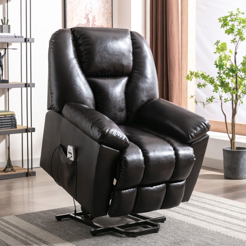 Power Lift Chair: Brown PU Leather Upholstery, MDF Frame Metal Legs - 8 Massage Points With Lumbar Heat, 3 Modes, Easy Remote Control Power Reclining Lift Assist Chair for Seniors, Home Relaxation, TV - Image 1