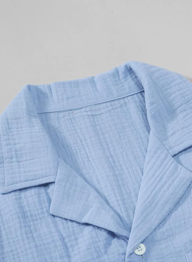 Take Two Take Two Men Blue Resort Collar Shirt with Patch Pocket