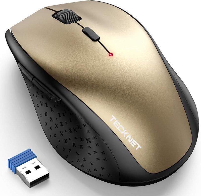 TECKNET Wireless Mouse, 2.4G USB Computer Mouse with 6-Level Adjustable 4800 DPI, 30 Months Battery, Ergonomic Grips, 6 Buttons Portable for PC, Chromebook, Mac - Gold Black - Image 1