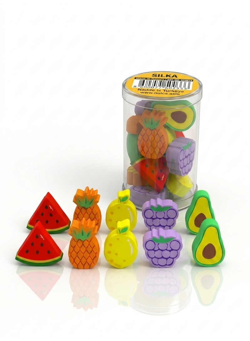 Silka - Mini Fruit Design Pencil Eraser Set for Kids - 10 Pieces in a Clear Case. Silka Fruit Eraser Set (Watermelon, Pineapple, Grapes) - Cute School Supplies and Rewards for Students - Image 3