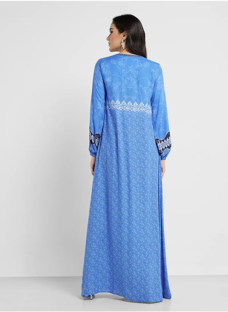 KASHKHA Printed Jalabiya with Stone