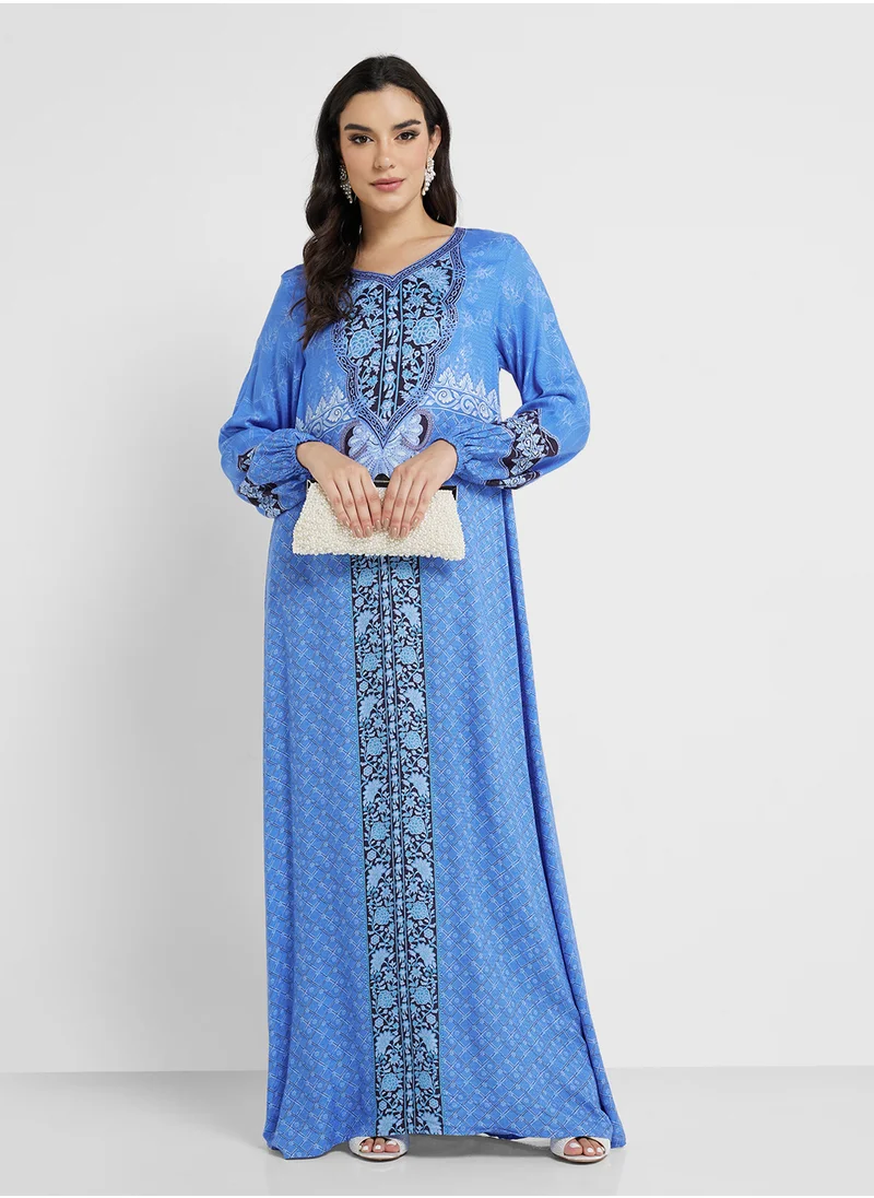 KASHKHA Printed Jalabiya with Stone