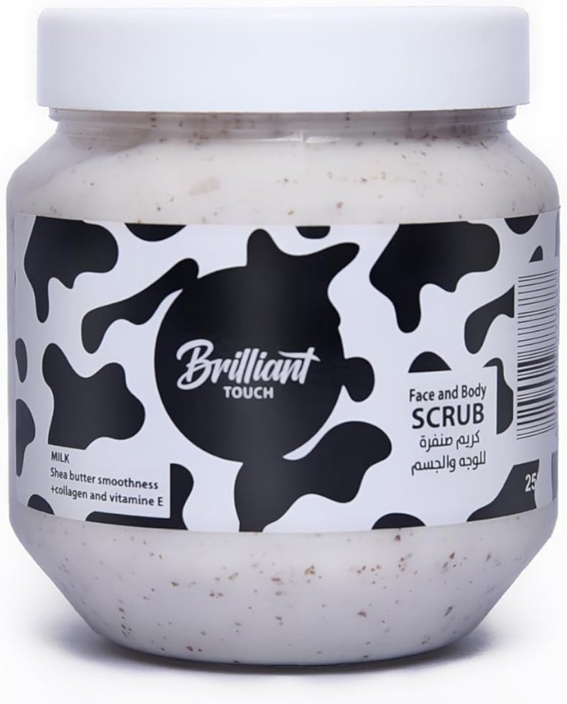 BRILLIANT TOUCH Face &body Scrub 250ml deep exfoliant for clean and glowing skin made with 100% natural exfoliant and milk protein