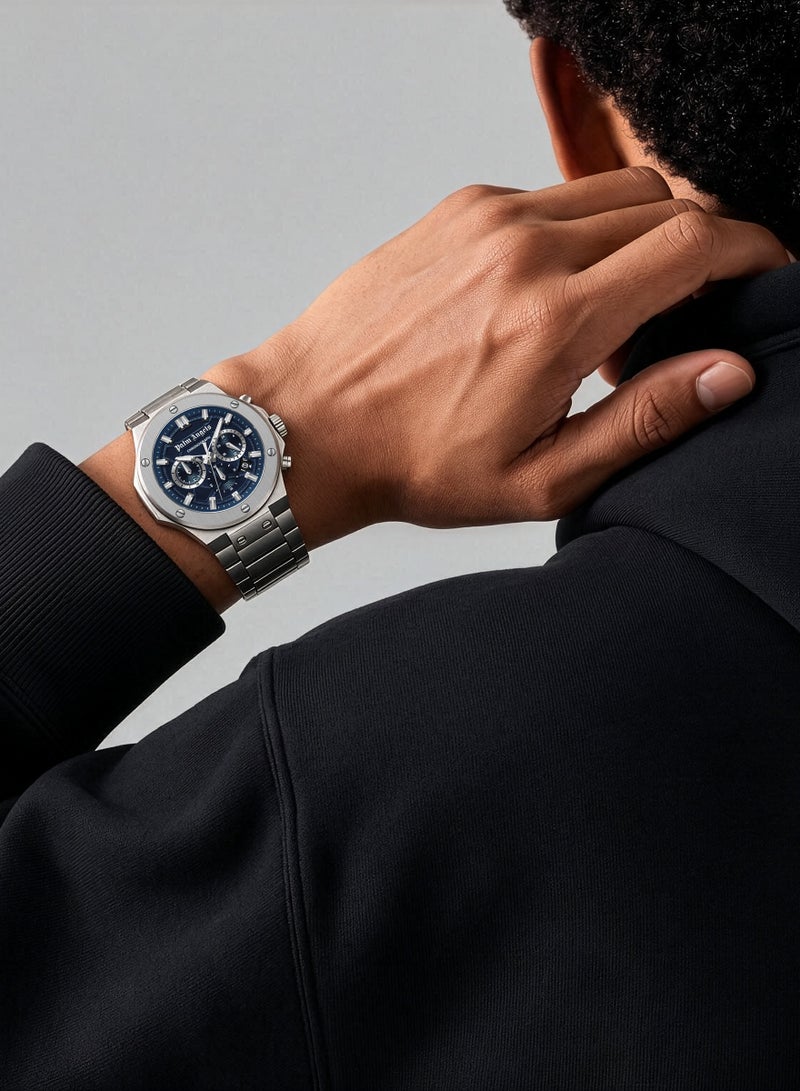 Palm Angels Fiero Blue Dial Silver Stainless Steel Bracelet Chronograph Watch for Men, 44mm - Image 4