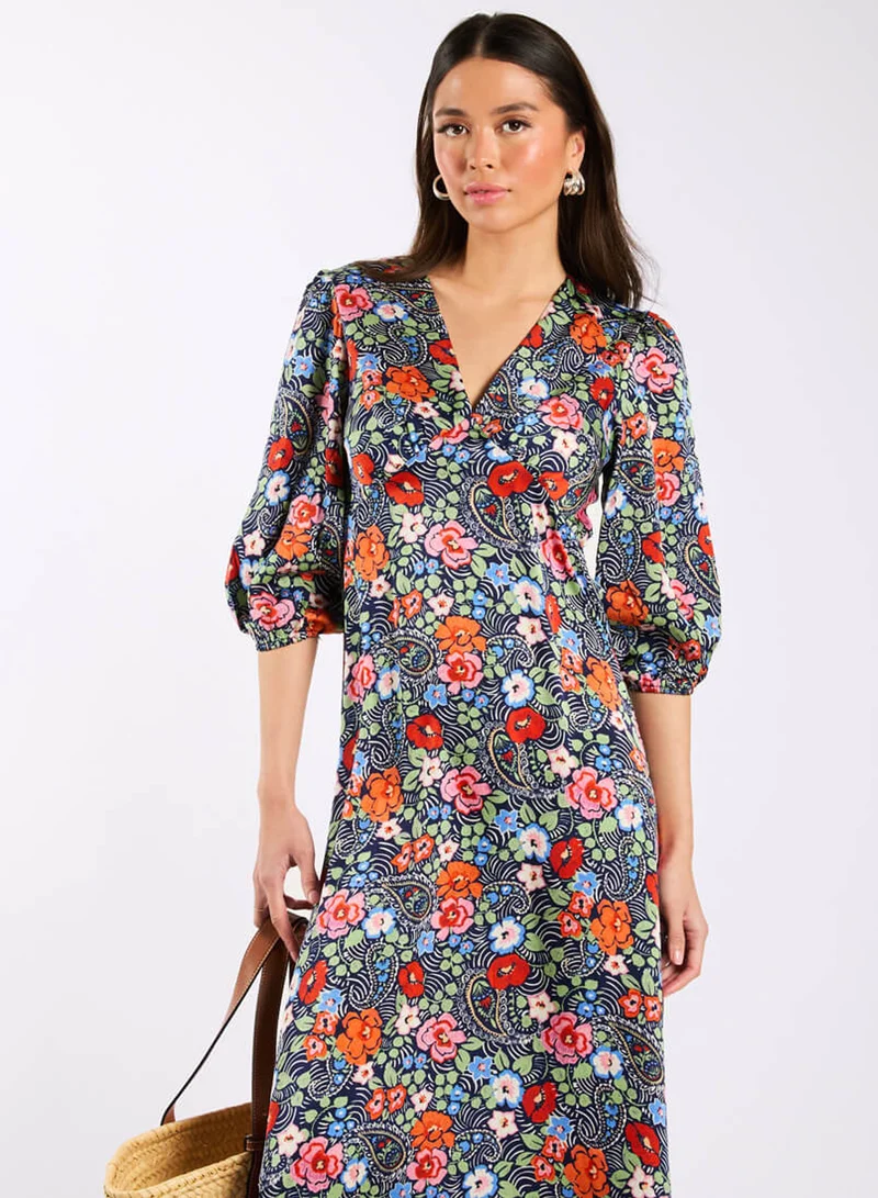 Needs No Label  Multicoloured Floral Satin Midi Dress for Women | Best Price UAE