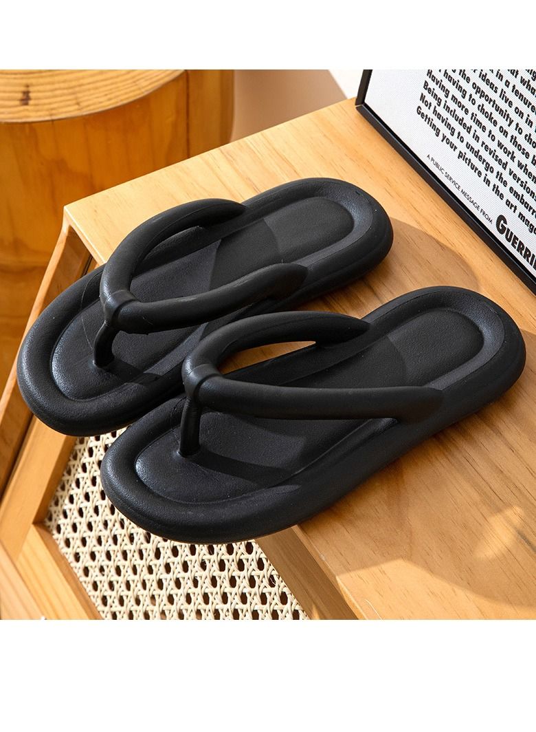 Loquat Comfortable Solid Color Soft Soled Flip Flops Bathroom Indoor Outdoor Beach Non Slip Flip Flops Black 