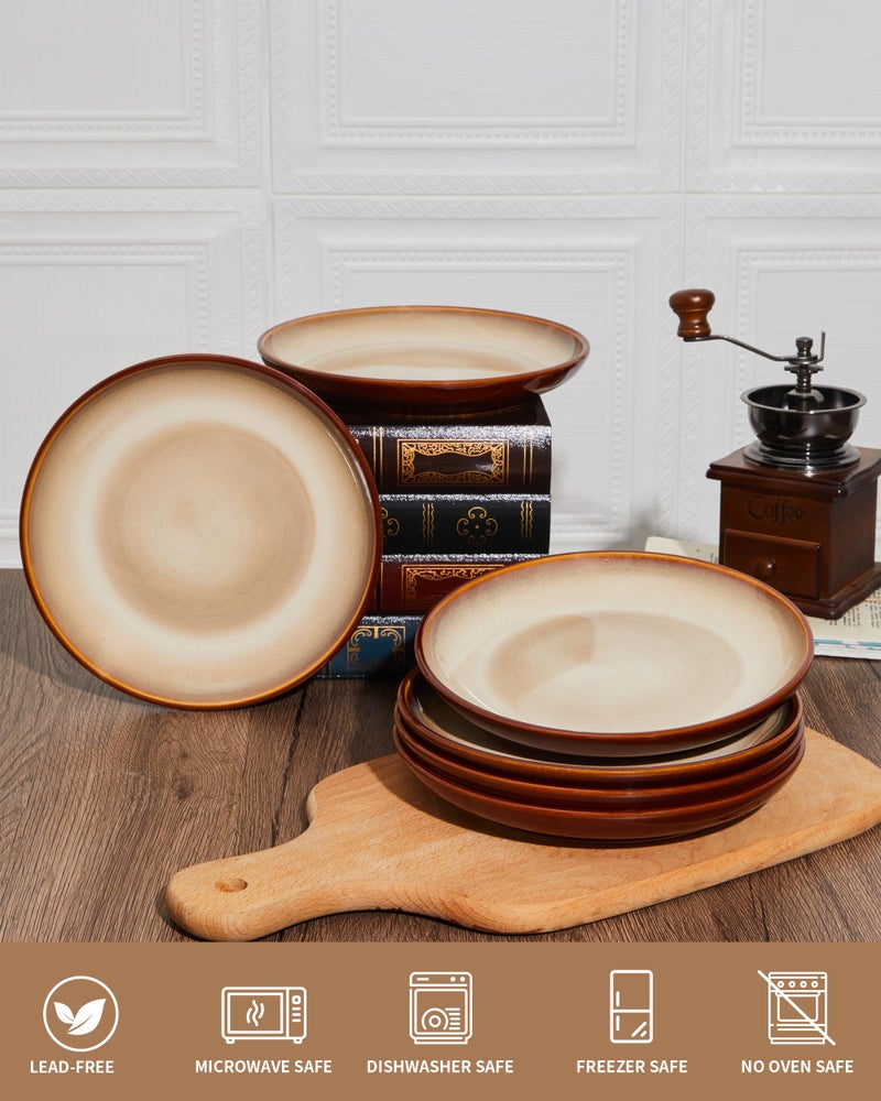 Pokini Stoneware Plates Set of 6, 8 Inch Handmade Reactive Glaze Ceramic Set for Dessert, Salad, Appetizer, Small Dinner Plates, Microwave & Dishwasher Safe, Highly Chip and Crack Resistant - Image 4