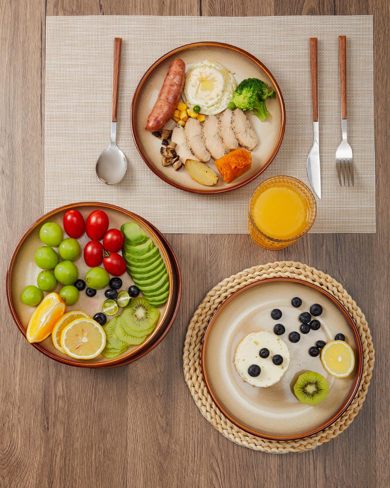 Pokini Stoneware Plates Set of 6, 8 Inch Handmade Reactive Glaze Ceramic Set for Dessert, Salad, Appetizer, Small Dinner Plates, Microwave & Dishwasher Safe, Highly Chip and Crack Resistant - Image 3