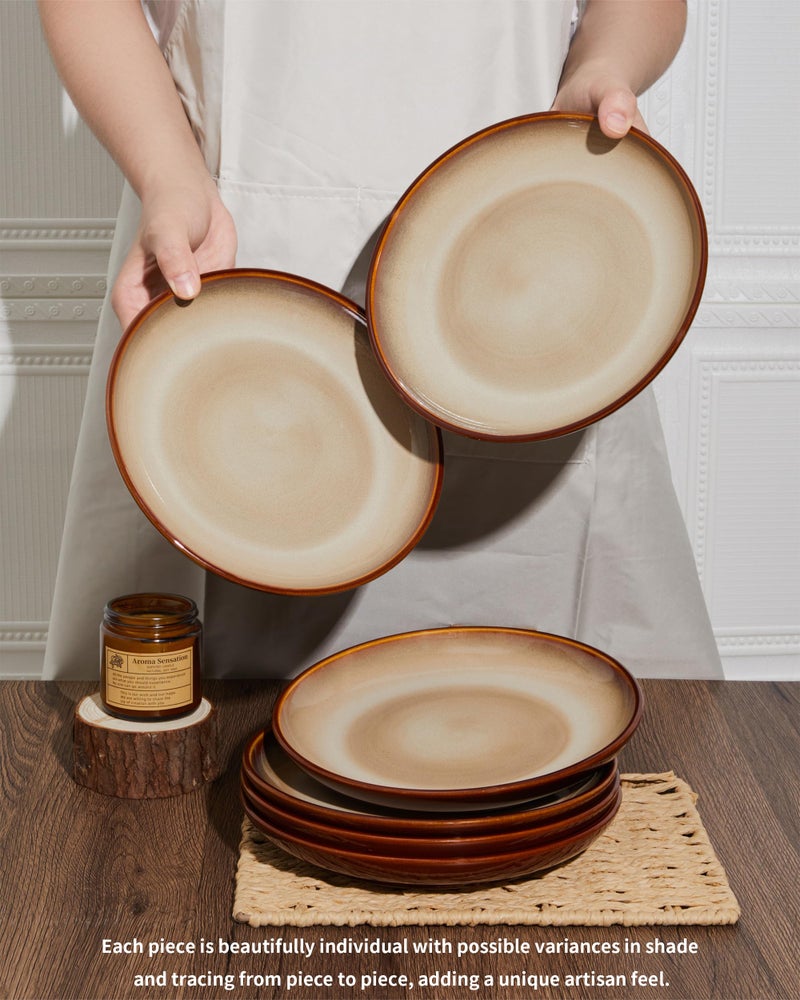 Pokini Stoneware Plates Set of 6, 8 Inch Handmade Reactive Glaze Ceramic Set for Dessert, Salad, Appetizer, Small Dinner Plates, Microwave & Dishwasher Safe, Highly Chip and Crack Resistant - Image 5