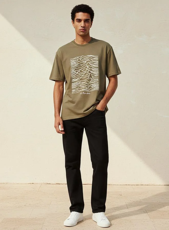 Lee Cooper Brown Lee Cooper Men Regular Fit Crew Neck Short Sleeves Embroidered T-shirt for Men | Best Price UAE