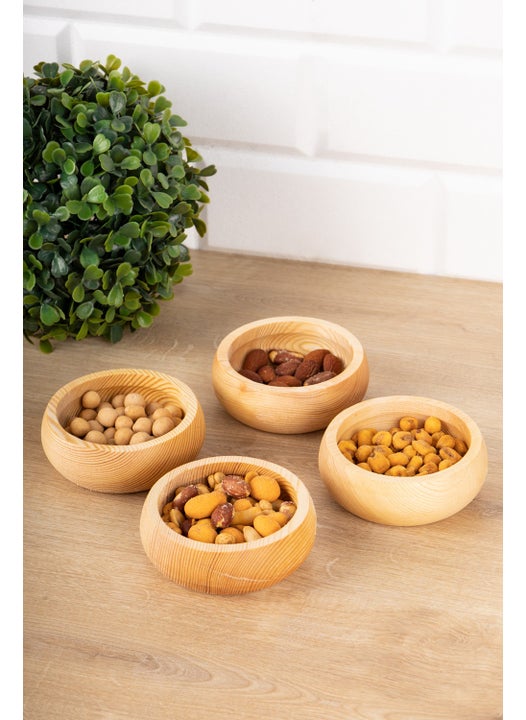 Set of 4 Natural Light Colored Wooden Snack Bowls