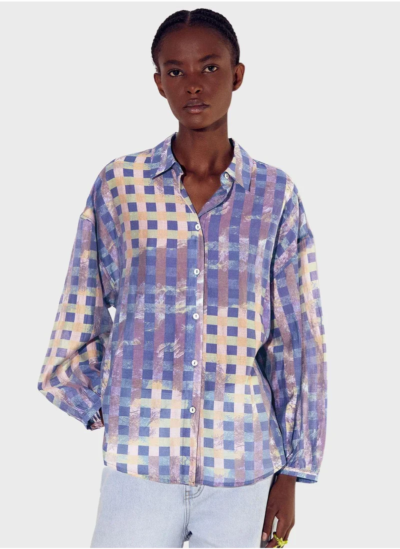 بارفوا Checked Button Down Shirt