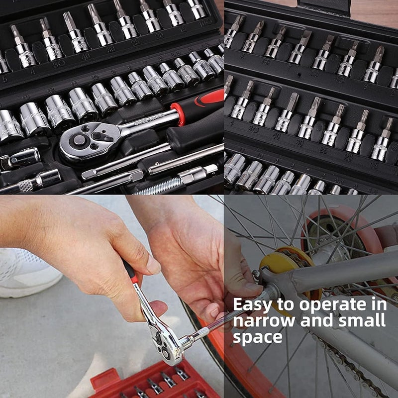 STANBONN 46 In 1 Pcs Tool Kit Screwdriver and Socket SetHand Tool Kit Wrench Set Multi Purpose Combination Tool Case Precision Socket SetBike Tool Kit Set All Bike Car Tool Kit Set Multicolour  - Image 4
