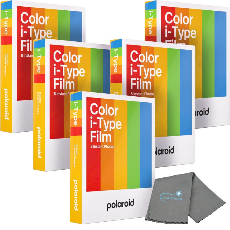Polaroid Originals Instant Color Film for iType Cameras 5 Pack 40 Instant Photos Bundle with a Cleaning Cloth