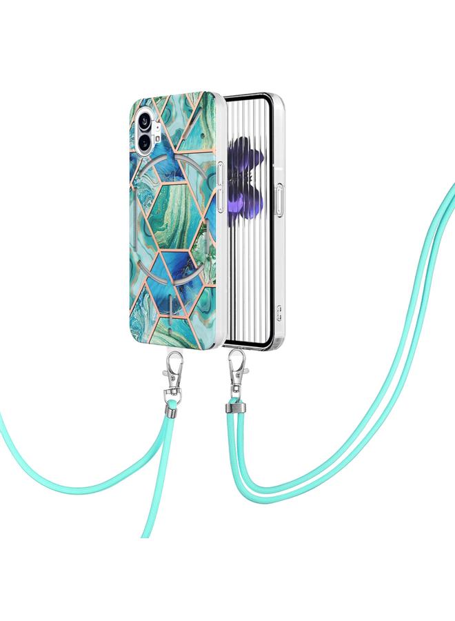 S-TOP Case For Nothing Phone 1 Electroplating Splicing Marble TPU Phone Case with Lanyard - Image 1