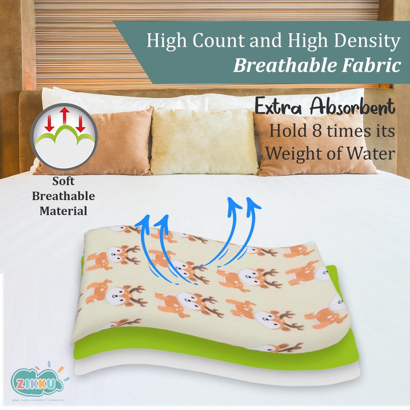 AHC Zikku Printed Dry Sheets for Baby Bed Size Double Bed Extra Large Soft |Comfortable |Extra Absorbency|Fast Dry (200x140 cm, Yellow, Deer Print) - Image 4
