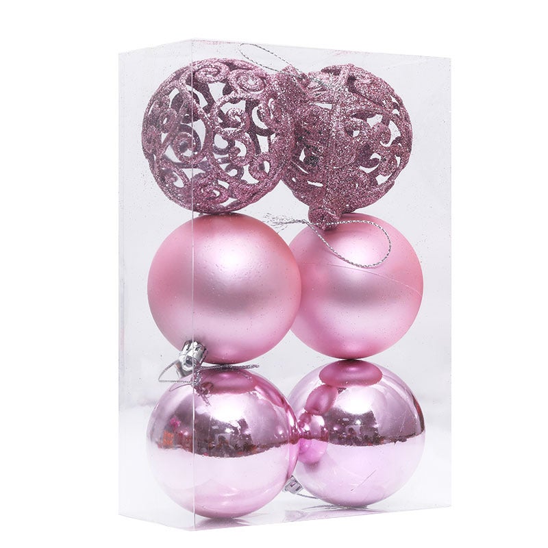 Generic Cross-border Electroplating Hollow Christmas Ball Decoration 6cm8cm Color Plastic Ball Christmas Tree Pendant Holiday Arrangement Supplies Pink 
