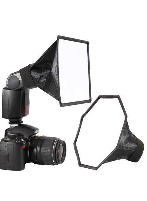 2 Pack Flash Diffuser Softbox Set Collapsible with Storage Pouch 8" Octagon and 8"x6" Rectangle Softboxes for Canon Nikon