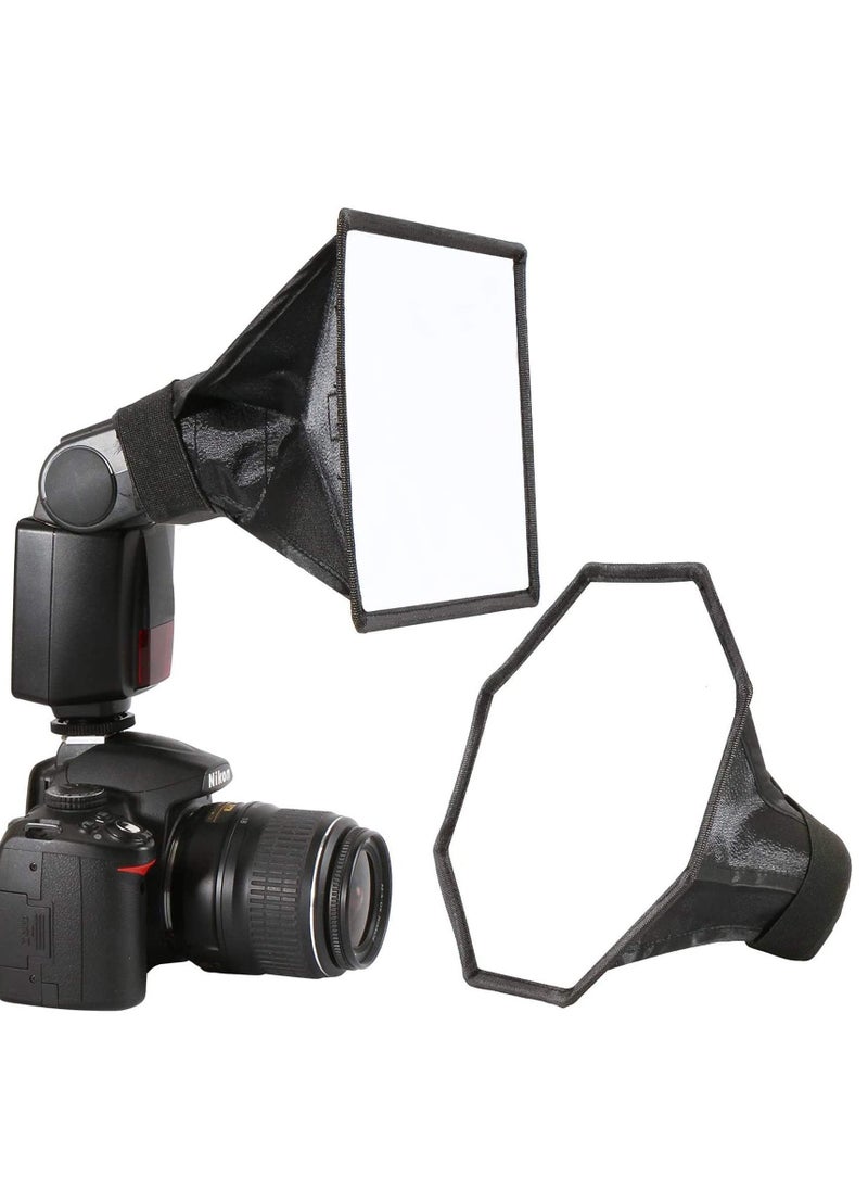 SYOSI - 2 Pack Flash Diffuser Softbox Set Collapsible with Storage Pouch 8" Octagon and 8"x6" Rectangle Softboxes for Canon Nikon - Image 1