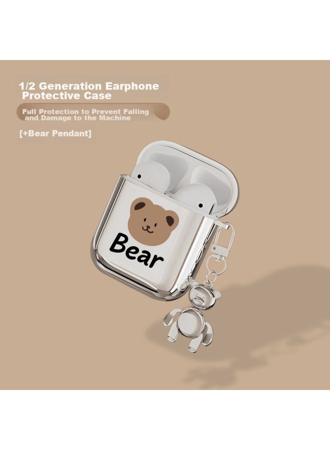 Sehan Shihan, Compatible With Apple Airpods 1/2 Earphone Protective Case, Apple First/Second Generation Bluetooth Earphone Shell, Wireless Charging Case, Storage Box, Dust-Proof, Shockproof, Electroplated, Small Bear Soft Shell - Image 1