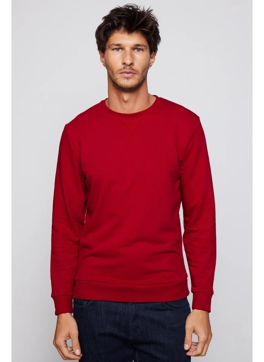 تودورس Unisex Relax Fit Comfortable Cut Cotton Basic Red Crew Neck Sweatshirt